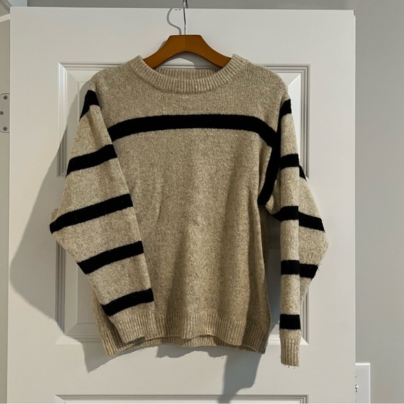 For The Republic Sweaters - Striped Beige and Black Sweater
